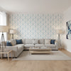 Box Kite Spa Blue | Thibaut Wallcoverings - Living Room Visualization (AI-generated, may not be to scale. Verify pattern scale with product specifications.)