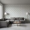 Box Kite Navy | Thibaut Wallcoverings - Living Room Visualization (AI-generated, may not be to scale. Verify pattern scale with product specifications.)