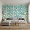 Marine Coral Turquoise | Thibaut Wallcoverings - Living Room Visualization (AI-generated, may not be to scale. Verify pattern scale with product specifications.)