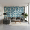 Marine Coral Navy | Thibaut Wallcoverings - Living Room Visualization (AI-generated, may not be to scale. Verify pattern scale with product specifications.)