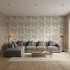 Marine Coral Beige | Thibaut Wallcoverings - Living Room Visualization (AI-generated, may not be to scale. Verify pattern scale with product specifications.)