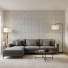 Pinellas Black | Thibaut Wallcoverings - Living Room Visualization (AI-generated, may not be to scale. Verify pattern scale with product specifications.)