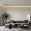Desmond Pearl | Thibaut Wallcoverings - Living Room Visualization (AI-generated, may not be to scale. Verify pattern scale with product specifications.)