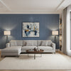 Oslo Chevron Navy | Thibaut Wallcoverings - Living Room Visualization (AI-generated, may not be to scale. Verify pattern scale with product specifications.)