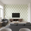 Easom Trellis Green | Thibaut Wallcoverings - Living Room Visualization (AI-generated, may not be to scale. Verify pattern scale with product specifications.)