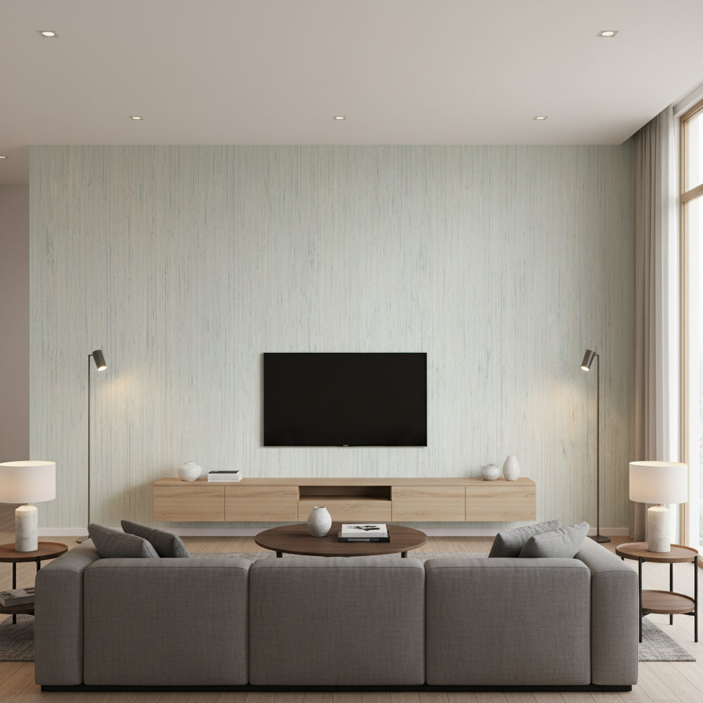 Taluk Sisal Thibaut Taluk Sisal(T3989) | Thibaut Wallcoverings - Living Room Visualization (AI-generated, may not be to scale. Verify pattern scale with product specifications.)