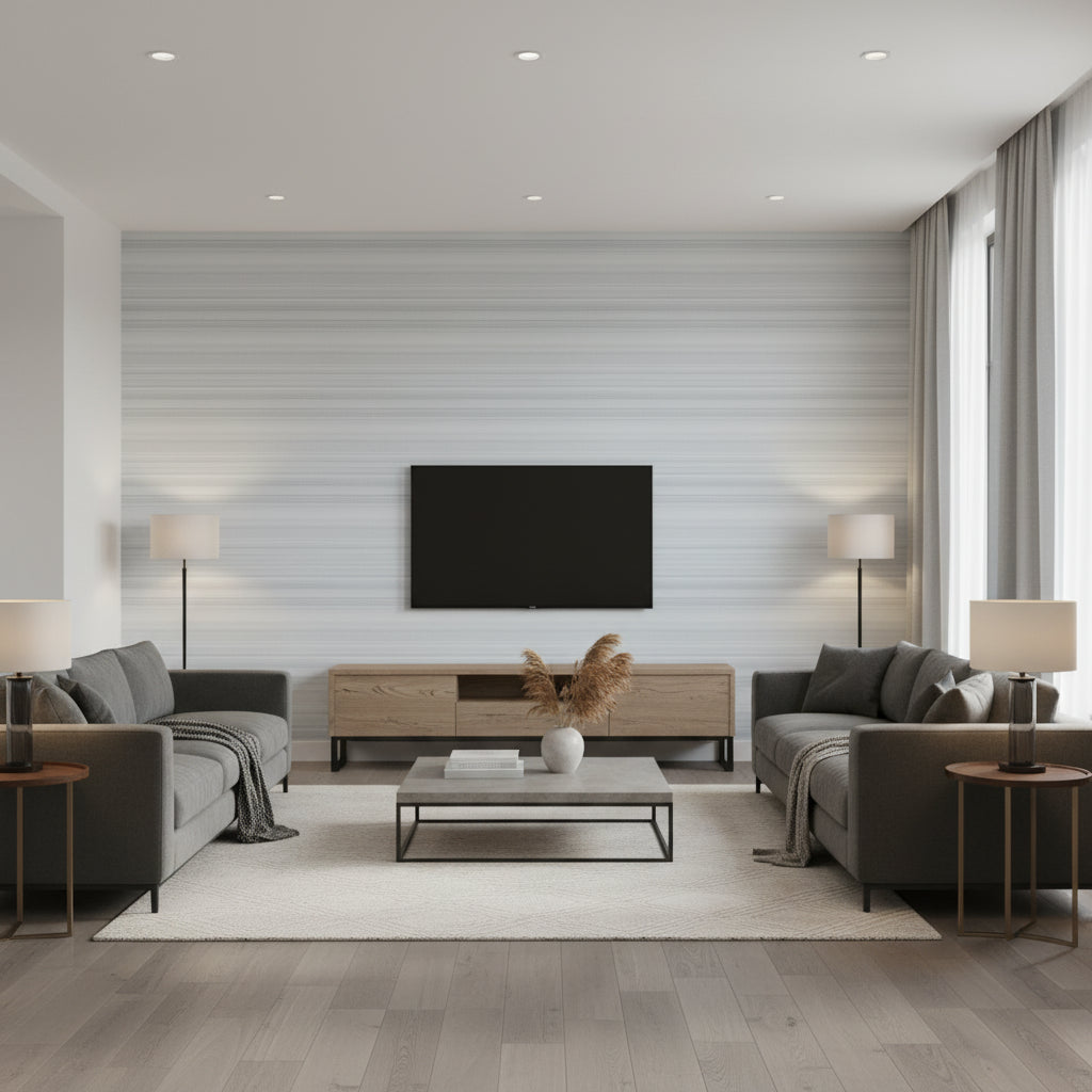 Taluk Sisal Thibaut Taluk Sisal(T4012) | Thibaut Wallcoverings - Living Room Visualization (AI-generated, may not be to scale. Verify pattern scale with product specifications.)