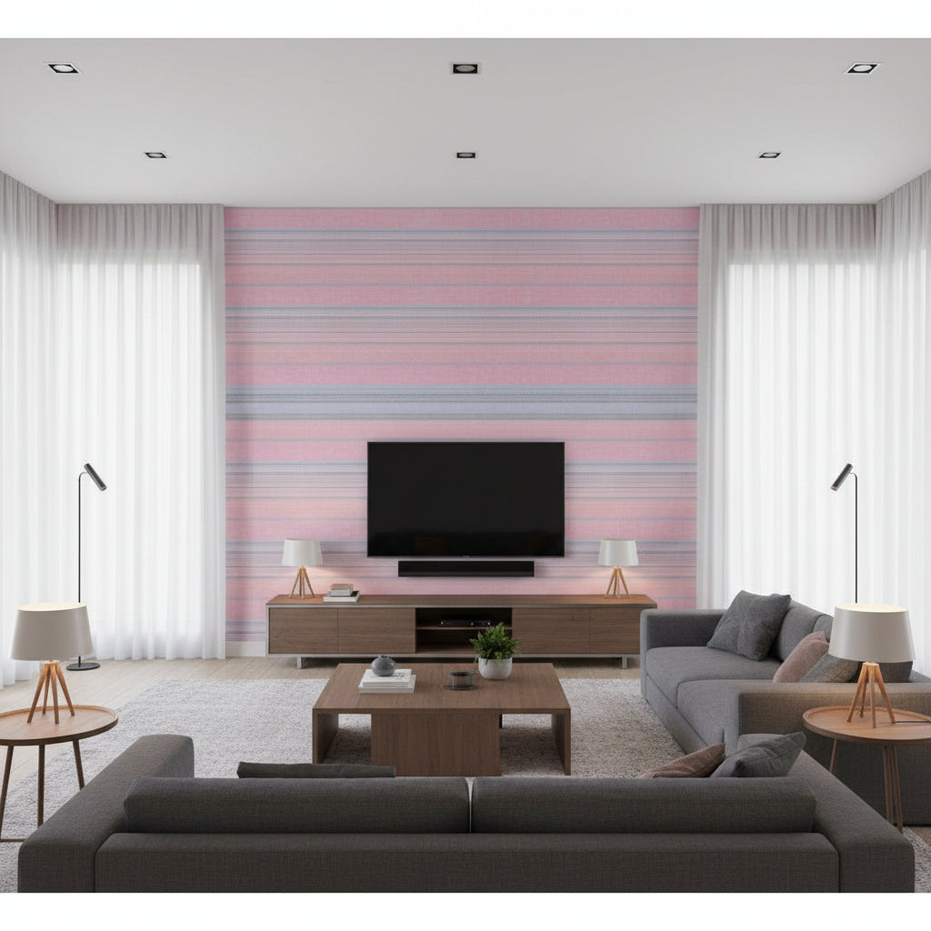 Sandia Pink | Thibaut Wallcoverings - Living Room Visualization (AI-generated, may not be to scale. Verify pattern scale with product specifications.)
