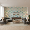 Cruising Aqua | Thibaut Wallcoverings - Living Room Visualization (AI-generated, may not be to scale. Verify pattern scale with product specifications.)