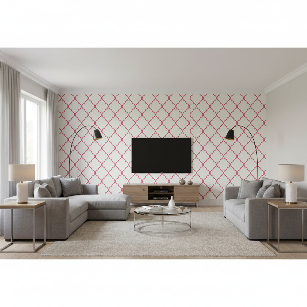 Island Pink | Thibaut Wallcoverings - Living Room Visualization (AI-generated, may not be to scale. Verify pattern scale with product specifications.)