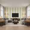 Andreas Stripe Green | Thibaut Wallcoverings - Living Room Visualization (AI-generated, may not be to scale. Verify pattern scale with product specifications.)