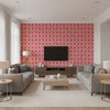 Gilon Raspberry | Thibaut Wallcoverings - Living Room Visualization (AI-generated, may not be to scale. Verify pattern scale with product specifications.)