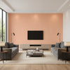 Adriatic Coral | Thibaut Wallcoverings - Living Room Visualization (AI-generated, may not be to scale. Verify pattern scale with product specifications.)