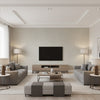 Adriatic Grey | Thibaut Wallcoverings - Living Room Visualization (AI-generated, may not be to scale. Verify pattern scale with product specifications.)