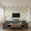 Halie Circle Green | Thibaut Wallcoverings - Living Room Visualization (AI-generated, may not be to scale. Verify pattern scale with product specifications.)