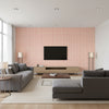 Mod Weave Coral | Thibaut Wallcoverings - Living Room Visualization (AI-generated, may not be to scale. Verify pattern scale with product specifications.)