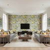 Nemour Grey | Thibaut Wallcoverings - Living Room Visualization (AI-generated, may not be to scale. Verify pattern scale with product specifications.)