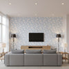 Cabrera Blue | Thibaut Wallcoverings - Living Room Visualization (AI-generated, may not be to scale. Verify pattern scale with product specifications.)