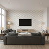 Widenor Chevron Grey | Thibaut Wallcoverings - Living Room Visualization (AI-generated, may not be to scale. Verify pattern scale with product specifications.)