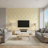 Bungalow Yellow | Thibaut Wallcoverings - Living Room Visualization (AI-generated, may not be to scale. Verify pattern scale with product specifications.)