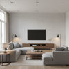 Bankun Raffia Fog | Thibaut Wallcoverings - Living Room Visualization (AI-generated, may not be to scale. Verify pattern scale with product specifications.)