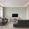 Katsu Aqua | Thibaut Wallcoverings - Living Room Visualization (AI-generated, may not be to scale. Verify pattern scale with product specifications.)