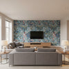 Alpine Spa Blue | Thibaut Wallcoverings - Living Room Visualization (AI-generated, may not be to scale. Verify pattern scale with product specifications.)