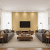 Carolina Raffia Straw | Thibaut Wallcoverings - Living Room Visualization (AI-generated, may not be to scale. Verify pattern scale with product specifications.)