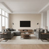 Lauderdale Beige | Thibaut Wallcoverings - Living Room Visualization (AI-generated, may not be to scale. Verify pattern scale with product specifications.)