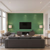Shang Extra Fine Sisal Emerald Green | Thibaut Wallcoverings - Living Room Visualization (AI-generated, may not be to scale. Verify pattern scale with product specifications.)