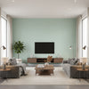 Shang Extra Fine Sisal Aqua | Thibaut Wallcoverings - Living Room Visualization (AI-generated, may not be to scale. Verify pattern scale with product specifications.)