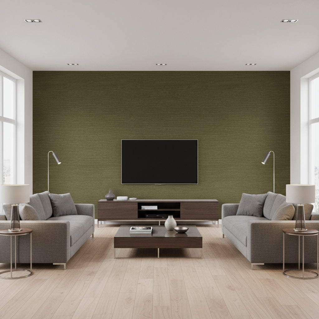 Moab Weave Thibaut Moab Weave(T5027) | Thibaut Wallcoverings - Living Room Visualization (AI-generated, may not be to scale. Verify pattern scale with product specifications.)