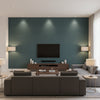 Shang Extra Fine Sisal Peacock | Thibaut Wallcoverings - Living Room Visualization (AI-generated, may not be to scale. Verify pattern scale with product specifications.)