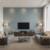 Shang Extra Fine Sisal Winter Sea | Thibaut Wallcoverings - Living Room Visualization (AI-generated, may not be to scale. Verify pattern scale with product specifications.)