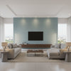 Shang Extra Fine Sisal Winter Sea | Thibaut Wallcoverings - Living Room Visualization (AI-generated, may not be to scale. Verify pattern scale with product specifications.)