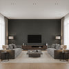Shang Extra Fine Sisal Ebony | Thibaut Wallcoverings - Living Room Visualization (AI-generated, may not be to scale. Verify pattern scale with product specifications.)