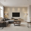 Clarkson Weave Taupe | Thibaut Wallcoverings - Living Room Visualization (AI-generated, may not be to scale. Verify pattern scale with product specifications.)