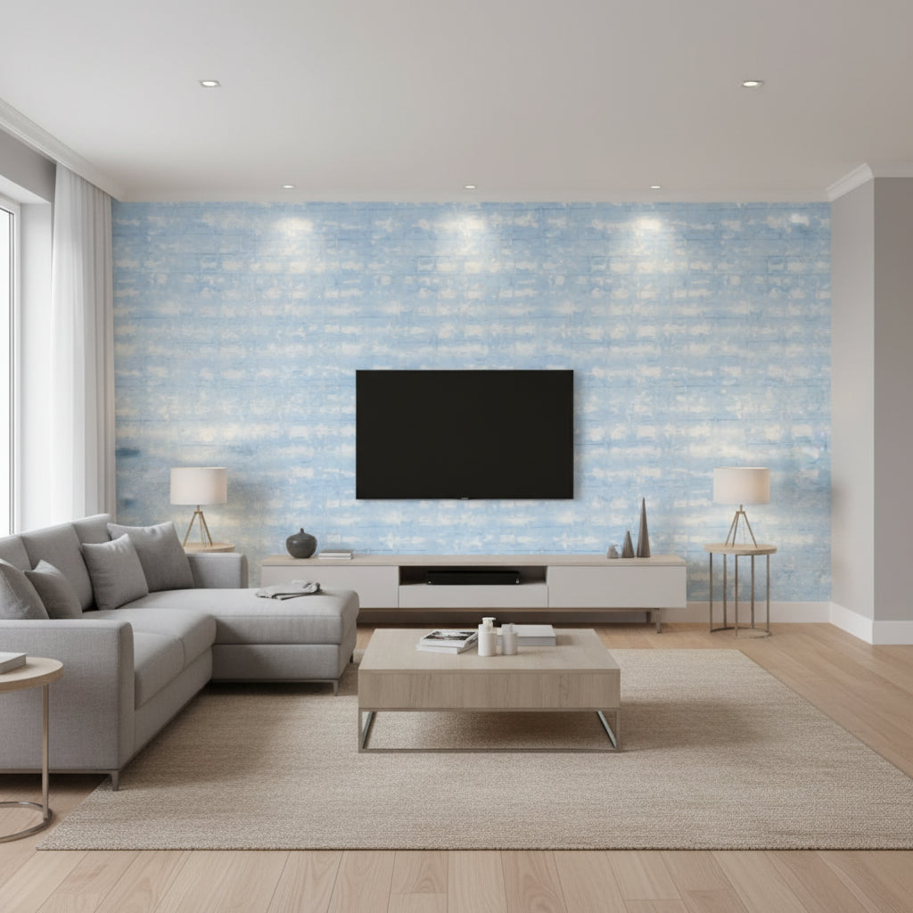 Illusion Sky | Thibaut Wallcoverings - Living Room Visualization (AI-generated, may not be to scale. Verify pattern scale with product specifications.)