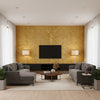 Cork Metallic Gold | Thibaut Wallcoverings - Living Room Visualization (AI-generated, may not be to scale. Verify pattern scale with product specifications.)