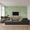 Dooley Green | Thibaut Wallcoverings - Living Room Visualization (AI-generated, may not be to scale. Verify pattern scale with product specifications.)