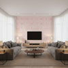 Dooley Pink | Thibaut Wallcoverings - Living Room Visualization (AI-generated, may not be to scale. Verify pattern scale with product specifications.)