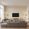 Bethany Green on Off White | Thibaut Wallcoverings - Living Room Visualization (AI-generated, may not be to scale. Verify pattern scale with product specifications.)