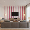 Cambridge Stripe Raspberry | Thibaut Wallcoverings - Living Room Visualization (AI-generated, may not be to scale. Verify pattern scale with product specifications.)