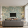 Rosalind Mist | Thibaut Wallcoverings - Living Room Visualization (AI-generated, may not be to scale. Verify pattern scale with product specifications.)