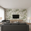 Katsura Cream and Lavender | Thibaut Wallcoverings - Living Room Visualization (AI-generated, may not be to scale. Verify pattern scale with product specifications.)