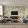 Empress Court Green | Thibaut Wallcoverings - Living Room Visualization (AI-generated, may not be to scale. Verify pattern scale with product specifications.)