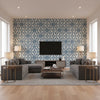 Gateway Navy | Thibaut Wallcoverings - Living Room Visualization (AI-generated, may not be to scale. Verify pattern scale with product specifications.)