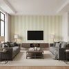 Canvas Stripe Green | Thibaut Wallcoverings - Living Room Visualization (AI-generated, may not be to scale. Verify pattern scale with product specifications.)