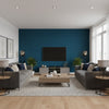 Akari Navy | Thibaut Wallcoverings - Living Room Visualization (AI-generated, may not be to scale. Verify pattern scale with product specifications.)