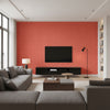 Akari Coral | Thibaut Wallcoverings - Living Room Visualization (AI-generated, may not be to scale. Verify pattern scale with product specifications.)